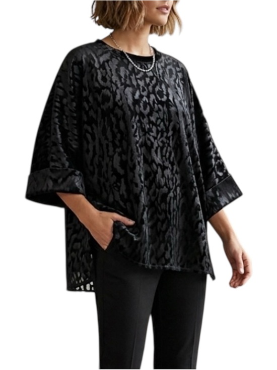 Adrienne Tops - Adrienne Black Velvet Satin Leopard Burnout Oversized Boxy Top USA NWT Large